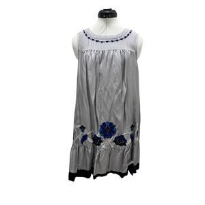 ANTHROPOLOGIE FLOREAT GRAY SALTON SEA FLORAL EMBROIDERED DRESS SIZE 4